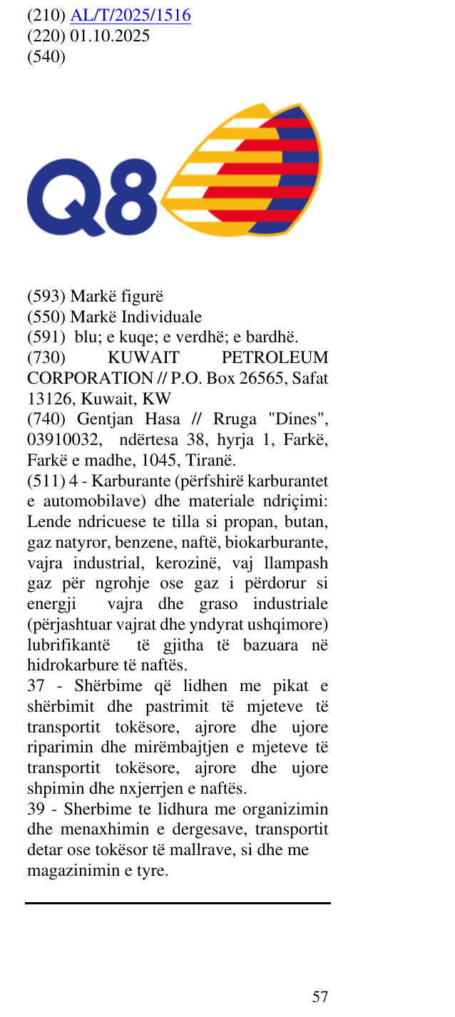 Zëri i markës Q8 në buletin