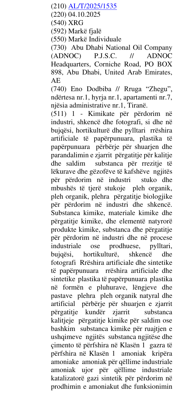 Zëri i markës XRG në buletin