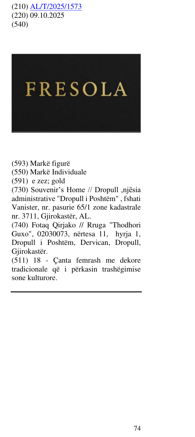 Zëri i markës FRESOLA në buletin