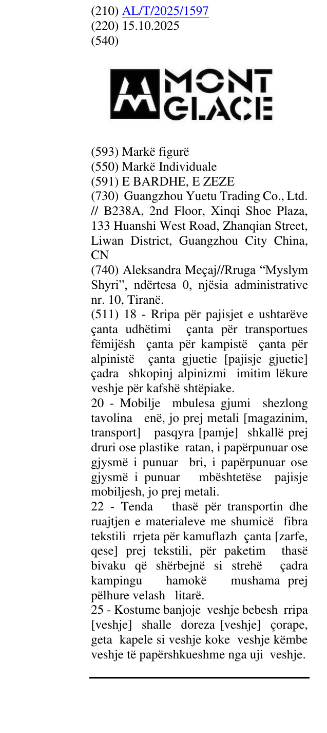 Zëri i markës MONT GLACE në buletin