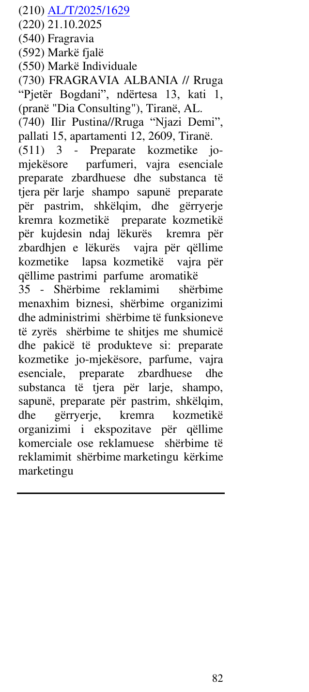 Zëri i markës Fragravia në buletin