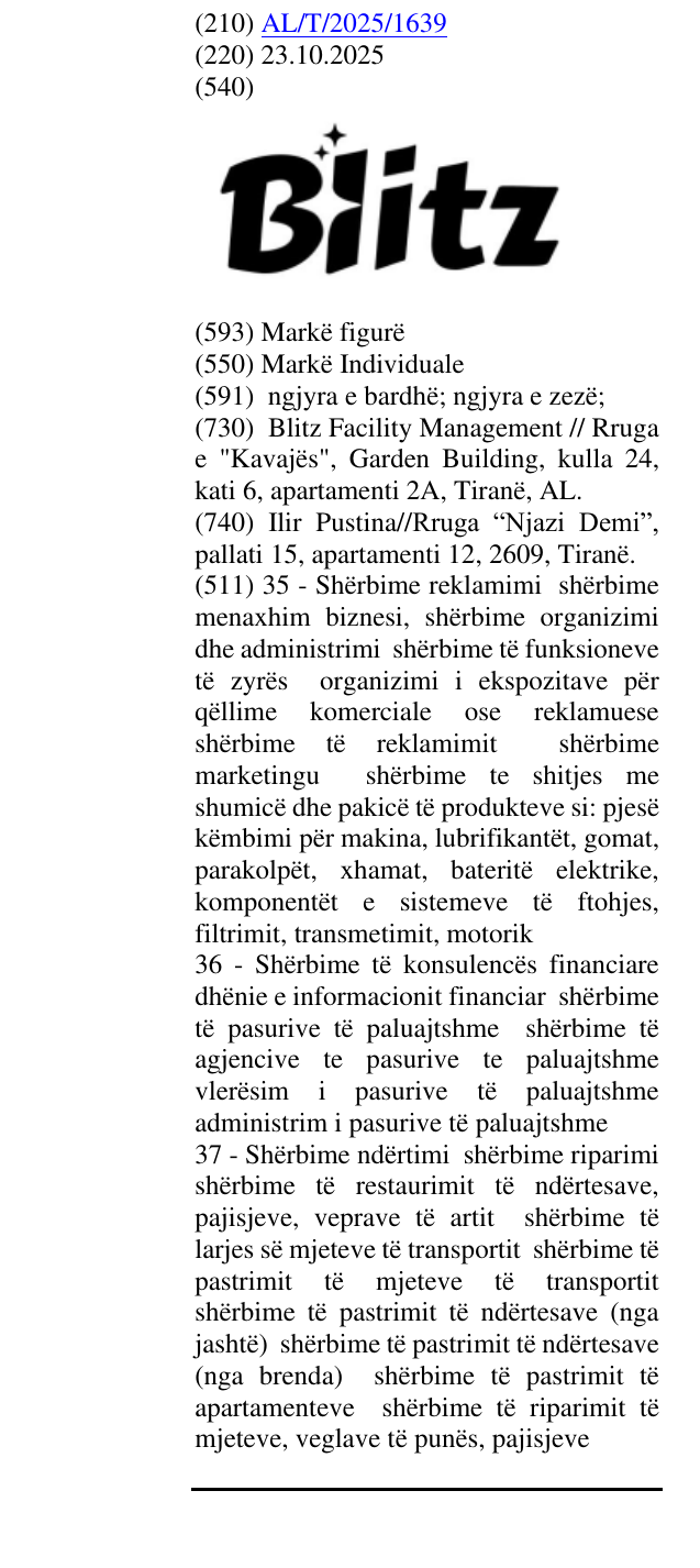 Zëri i markës BLITZ në buletin