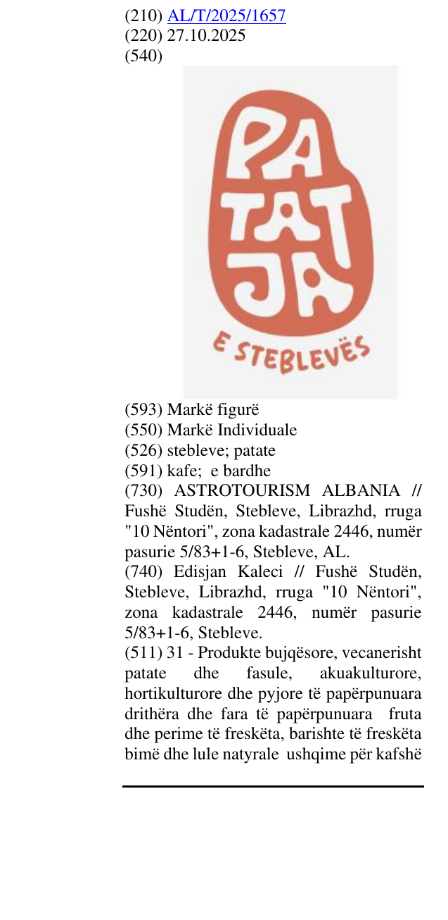 Zëri i markës stebleve; patate në buletin