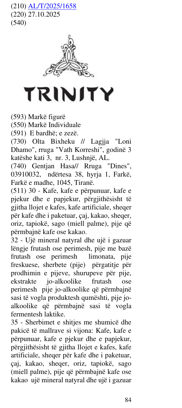 Zëri i markës TRINITY në buletin