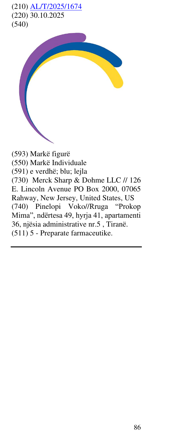 Zëri i markës AL/T/2025/1674 në buletin