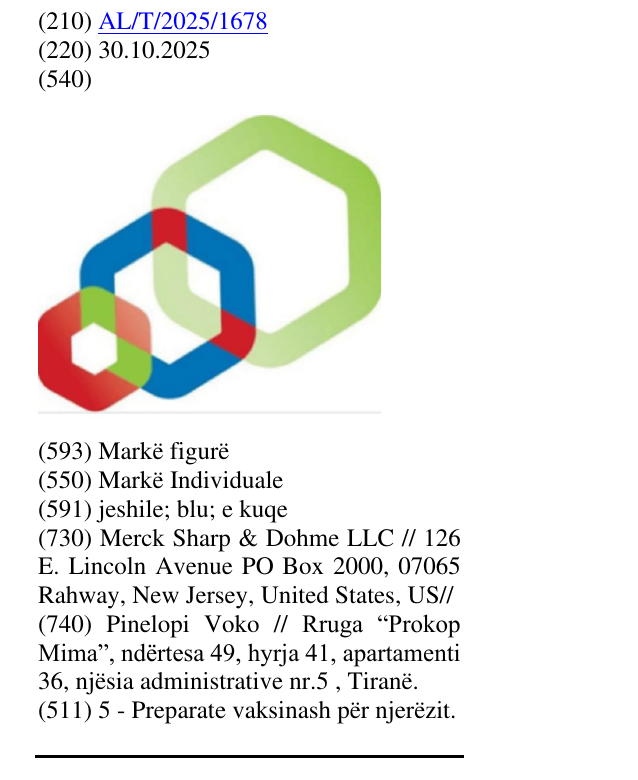 Zëri i markës AL/T/2025/1678 në buletin