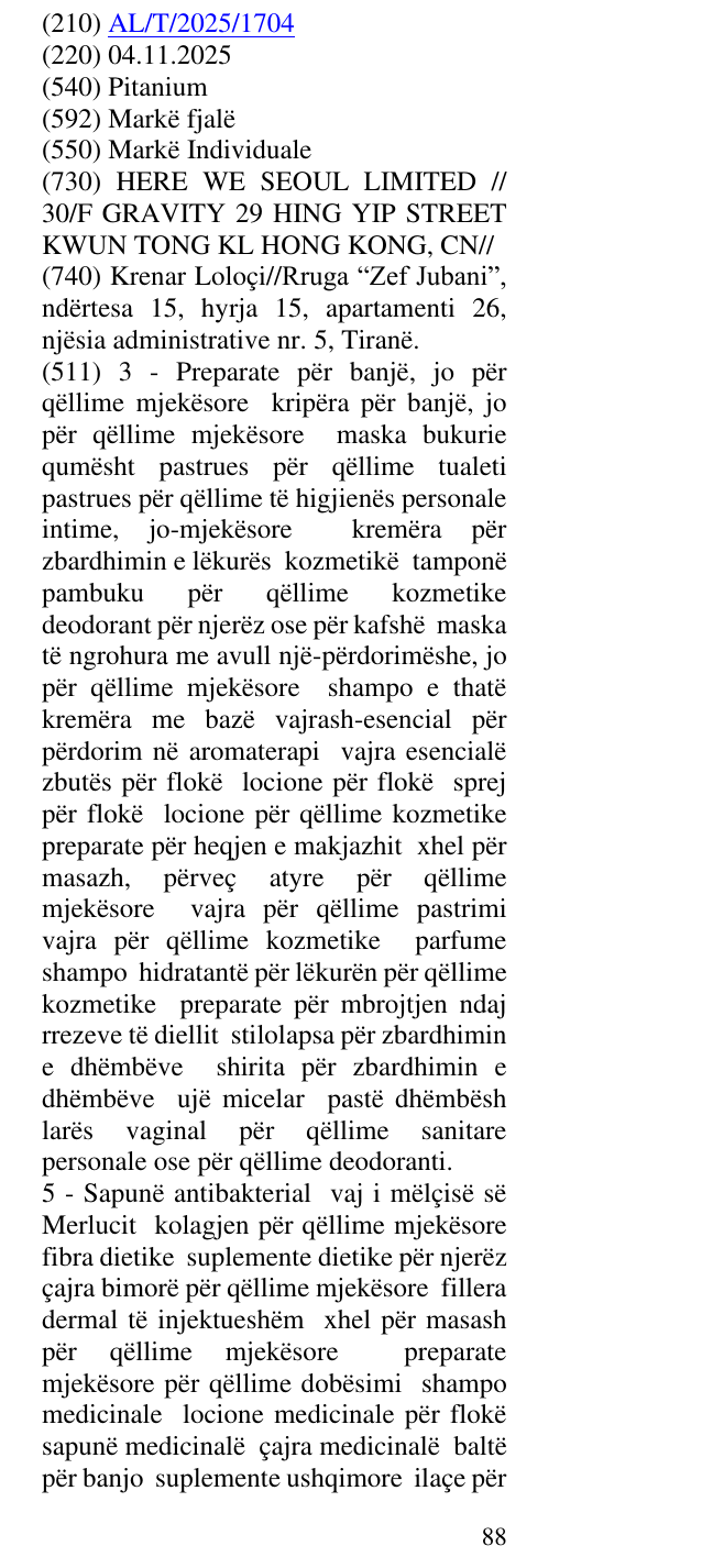 Zëri i markës Pitanium në buletin