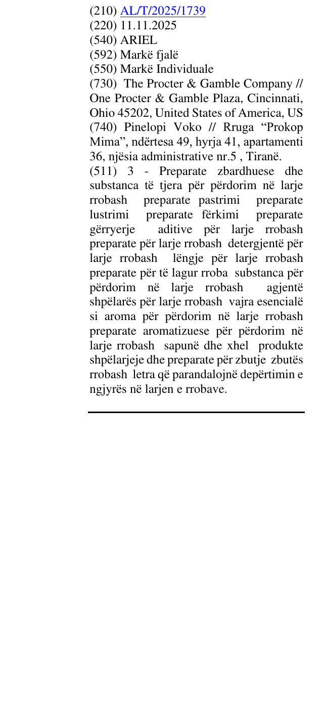 Zëri i markës ARIEL në buletin