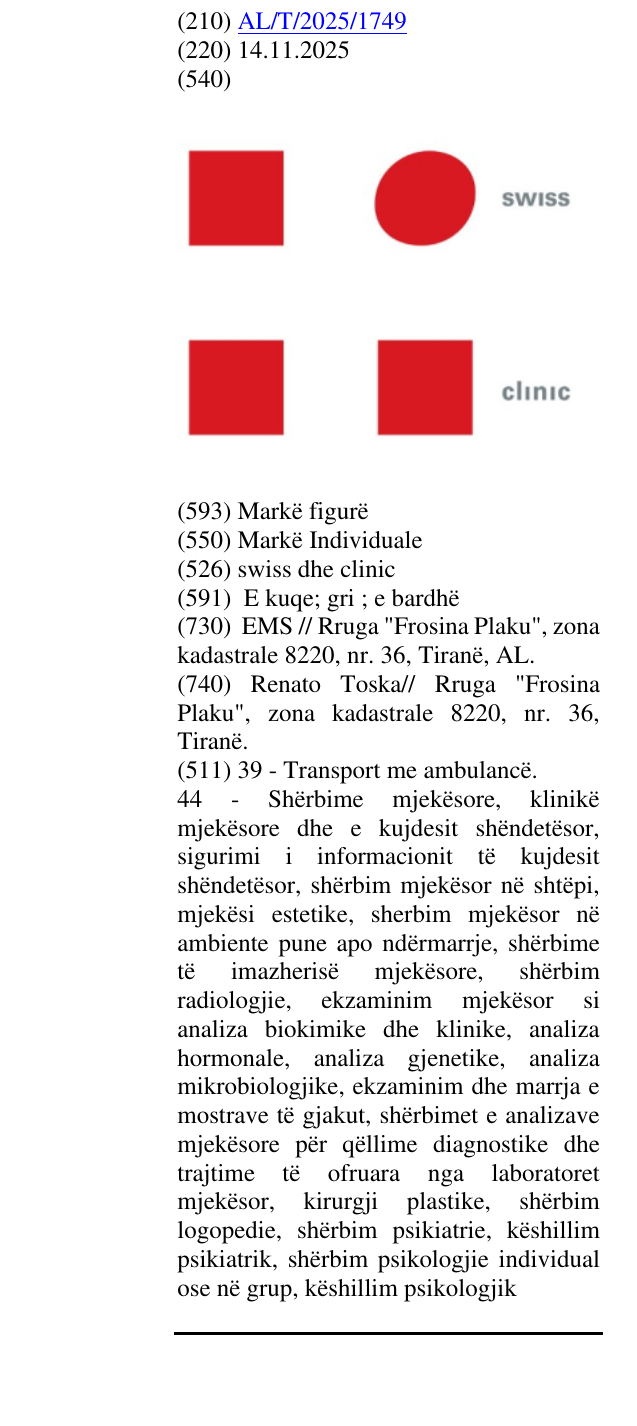 Zëri i markës swiss dhe clinic në buletin