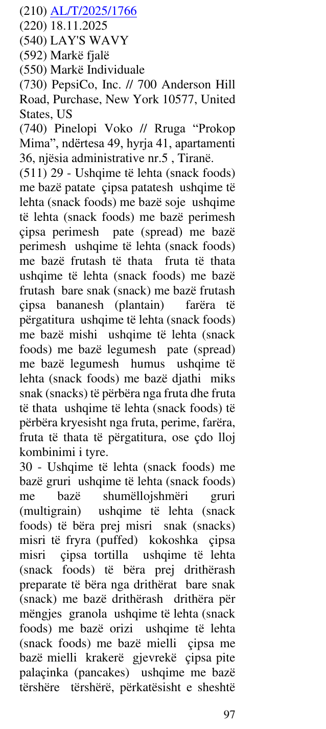 Zëri i markës LAY'S WAVY në buletin