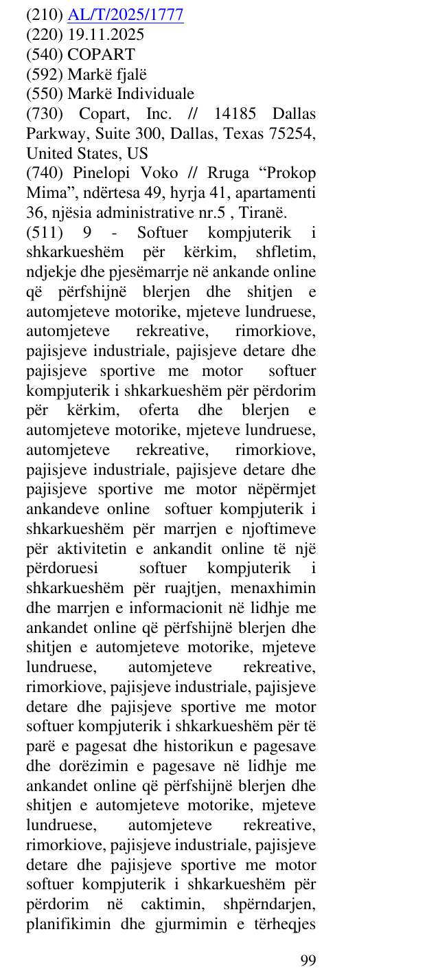 Zëri i markës COPART në buletin