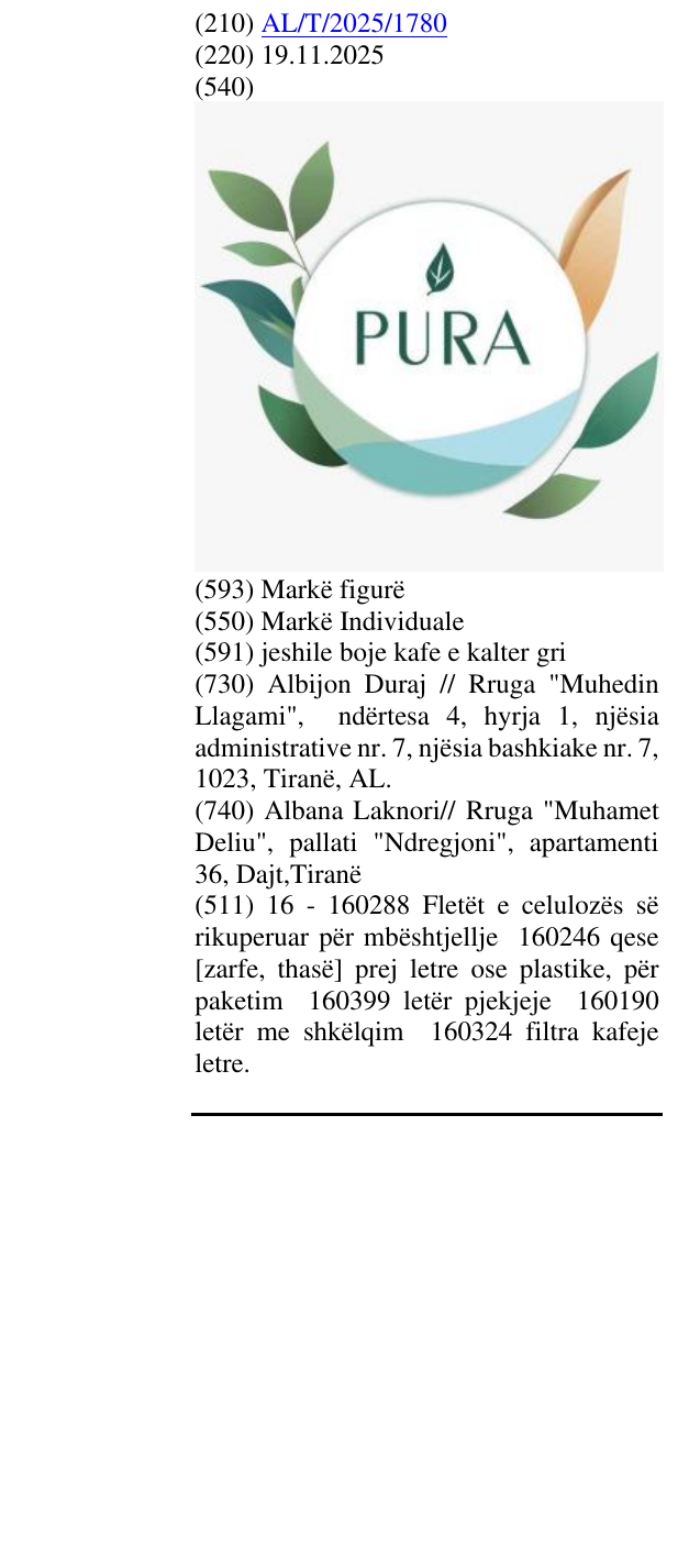 Zëri i markës PURA në buletin