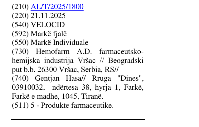 Zëri i markës VELOCID në buletin