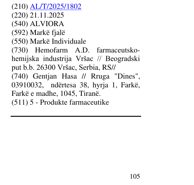 Zëri i markës ALVIORA në buletin