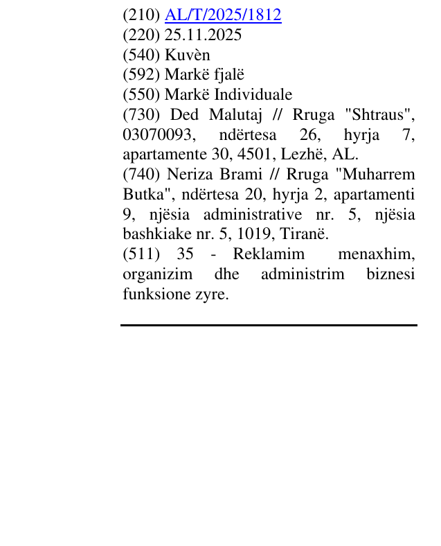 Zëri i markës Kuvèn në buletin
