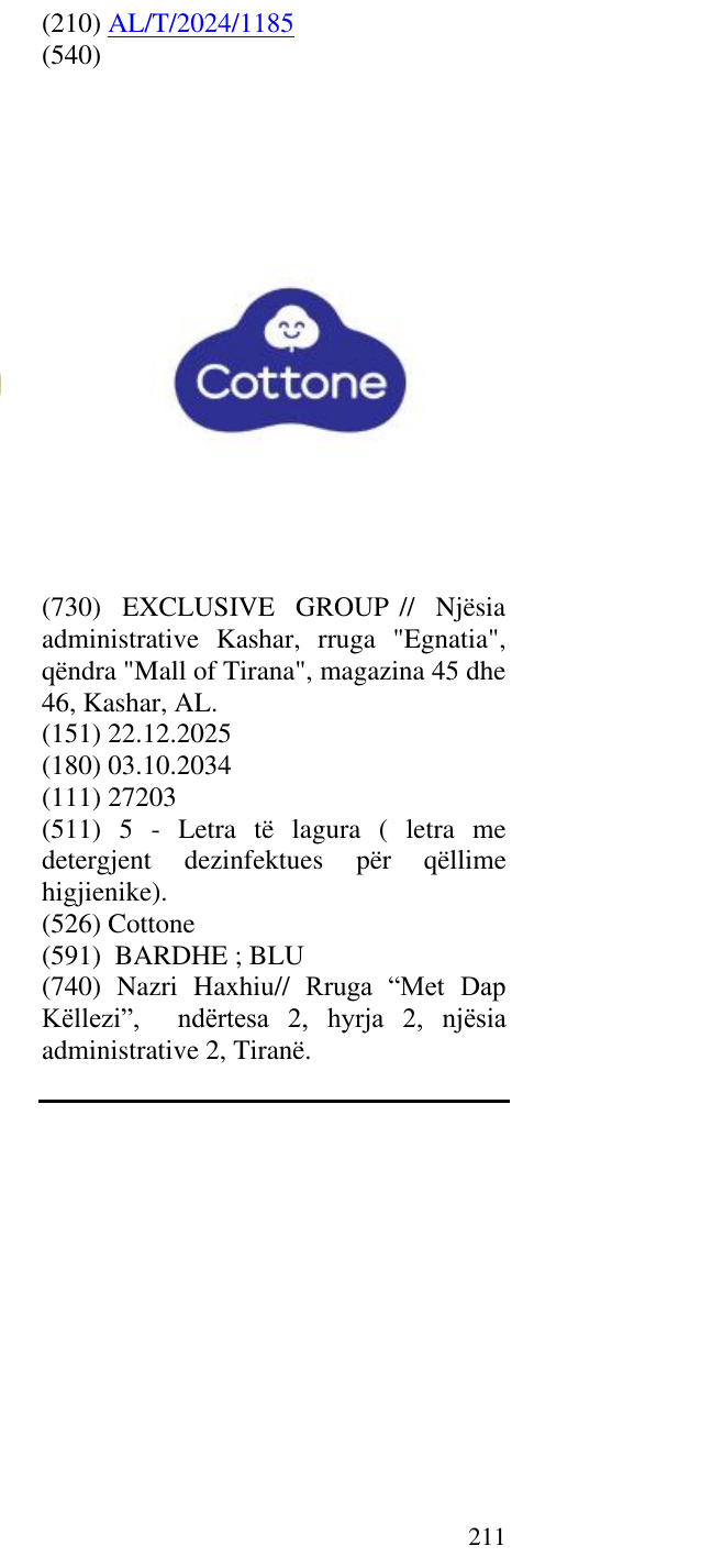 Zëri i markës Cottone në buletin