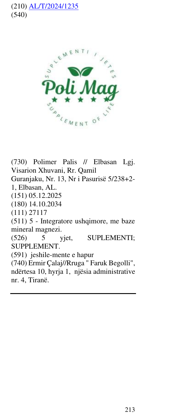 Zëri i markës 5 yjet, SUPLEMENTI; SUPPLEMENT. në buletin