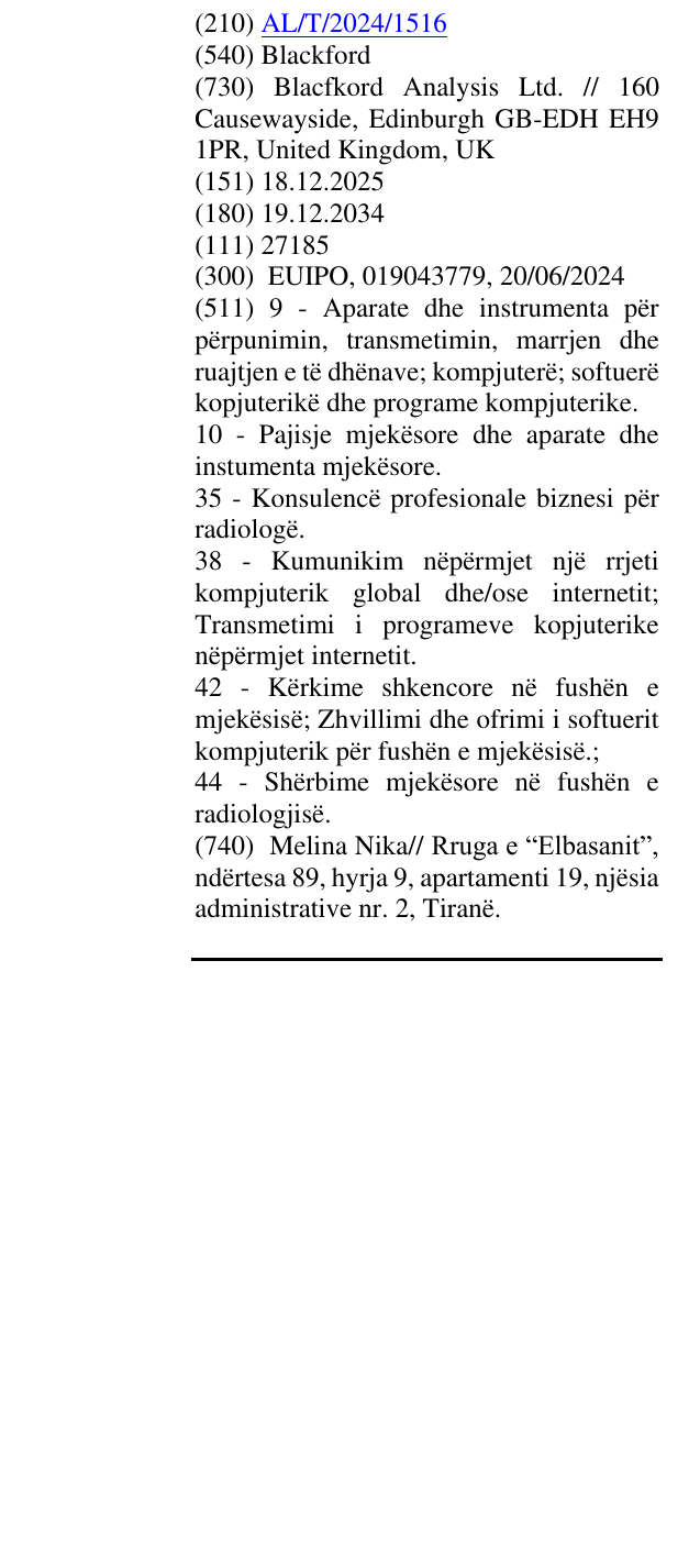 Zëri i markës Blackford në buletin