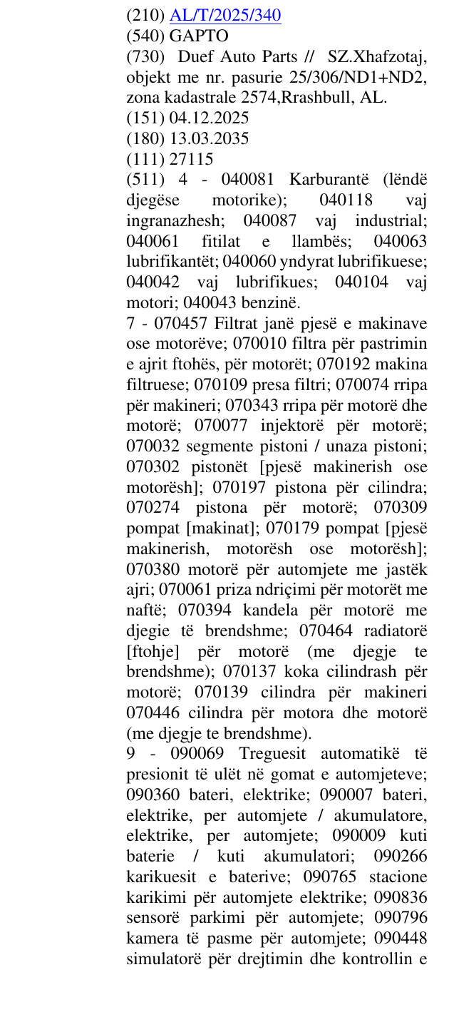 Zëri i markës GAPTO në buletin