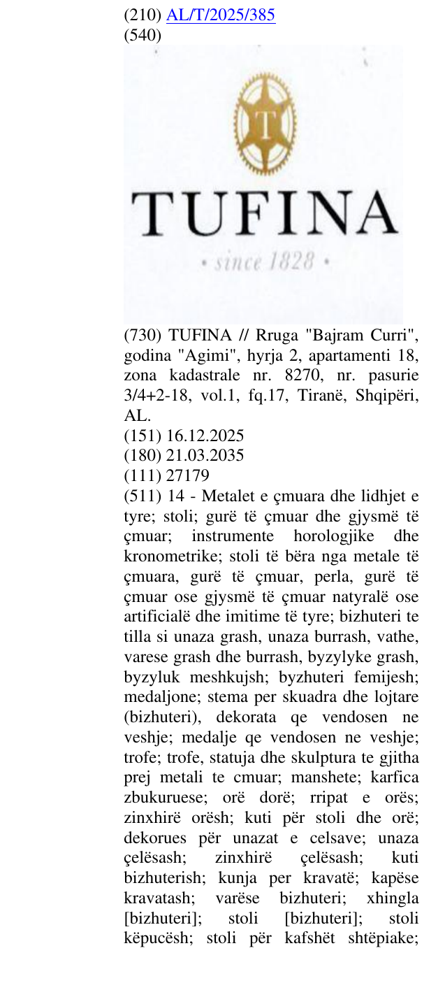 Zëri i markës Since; 1828 në buletin
