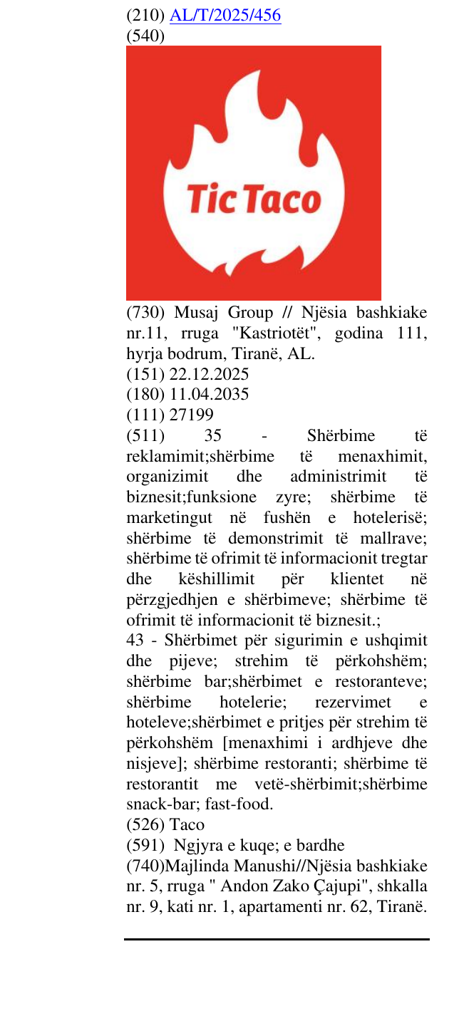 Zëri i markës Taco në buletin