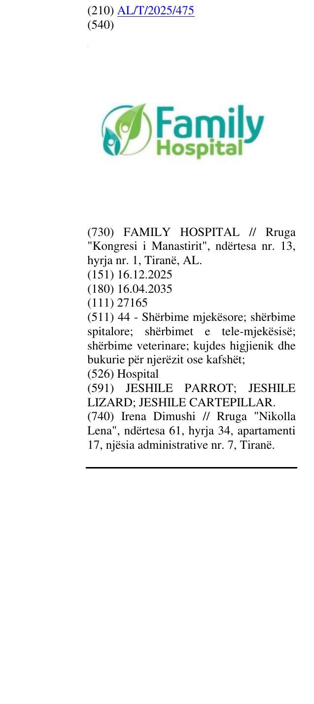 Zëri i markës Hospital në buletin
