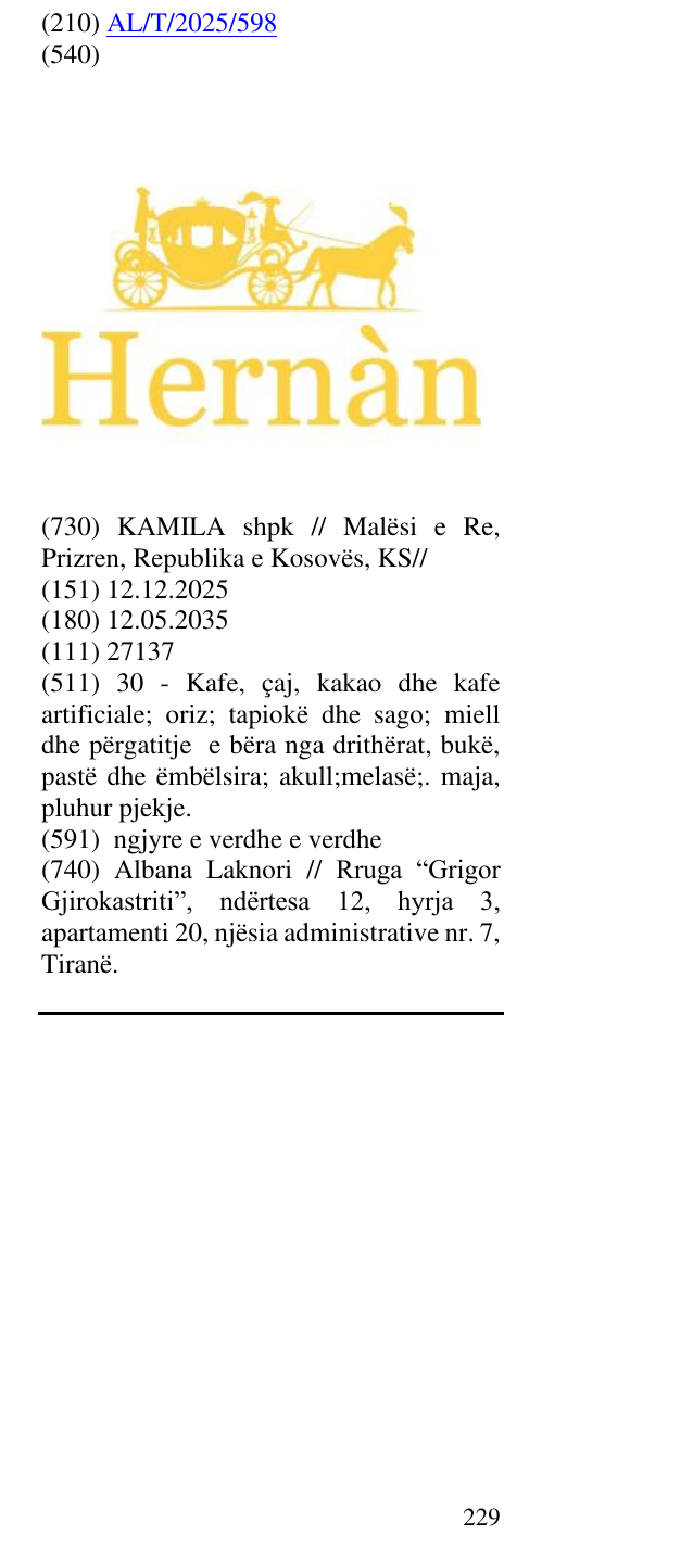 Zëri i markës HERNAN në buletin