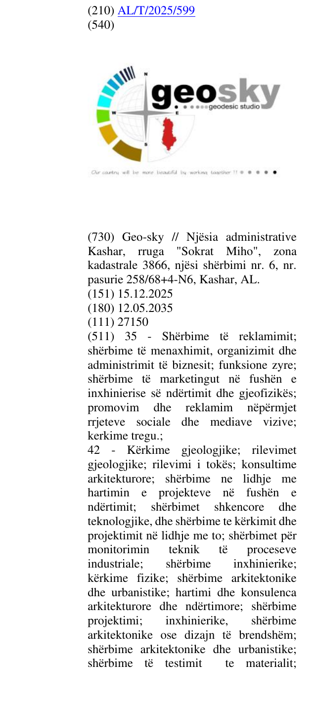Zëri i markës Geodesic studio; elementi figurativ i hartes se Shqiperise në buletin
