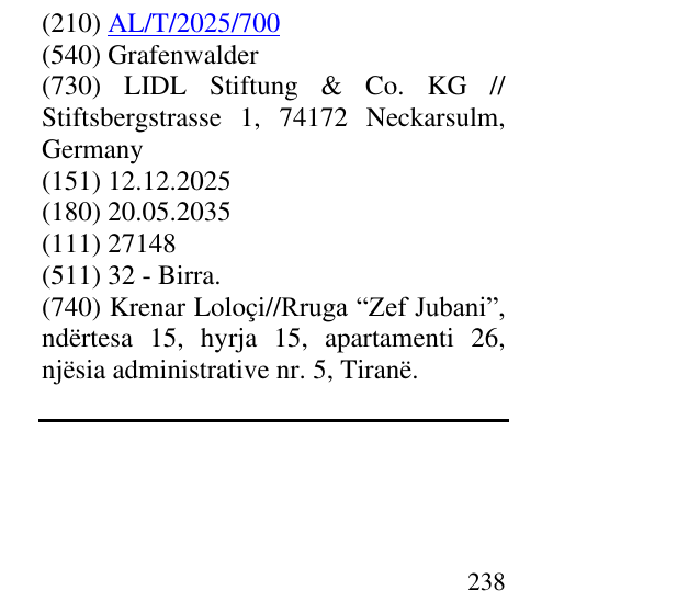 Zëri i markës Grafenwalder në buletin