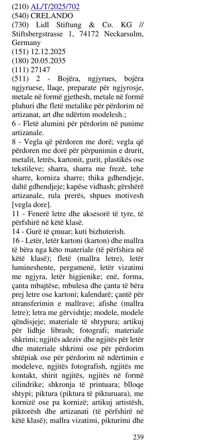 Zëri i markës CRELANDO në buletin