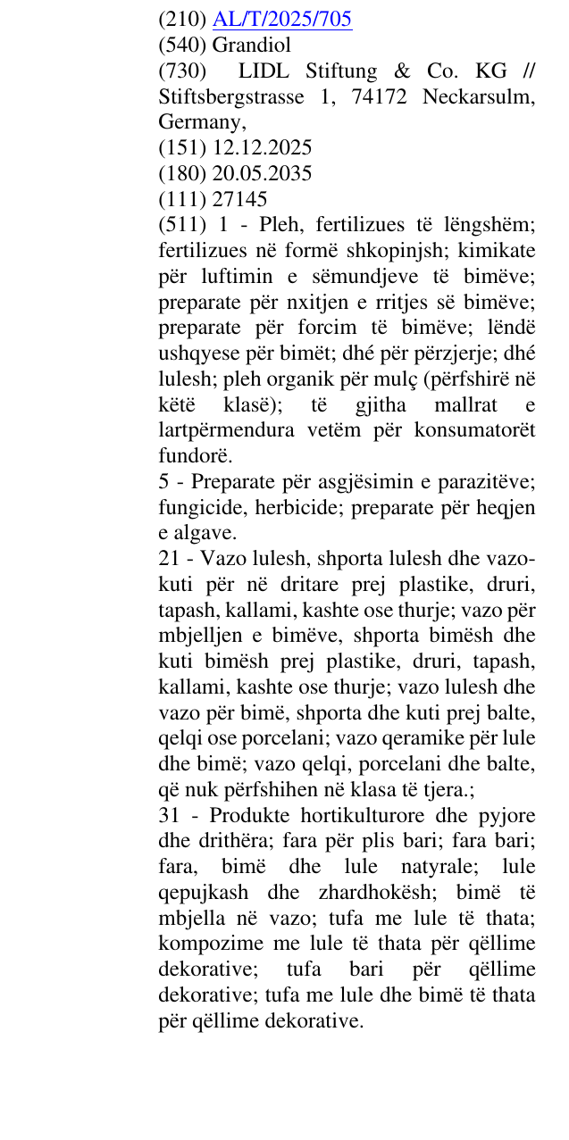 Zëri i markës Grandiol në buletin