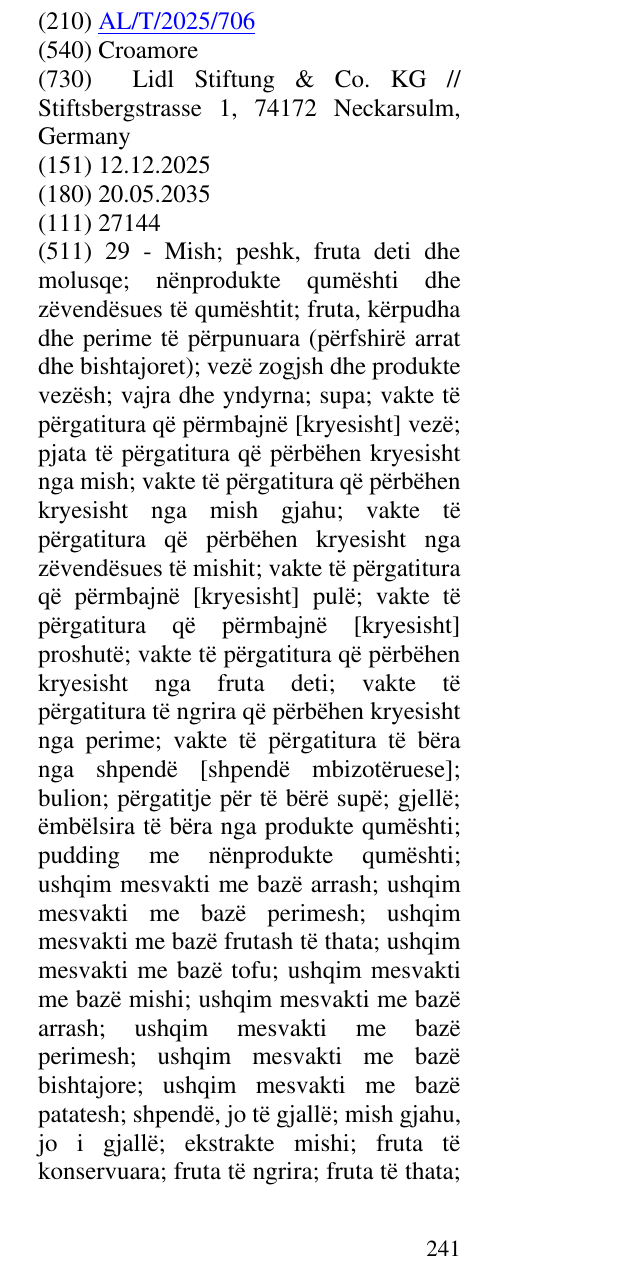 Zëri i markës Croamore në buletin