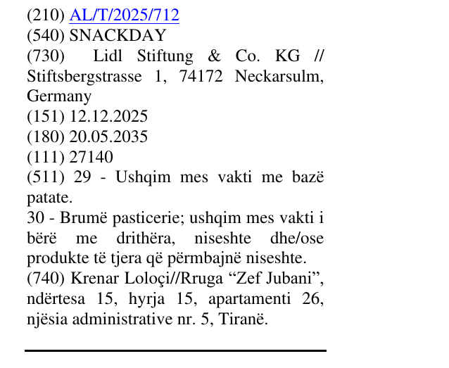 Zëri i markës SNACKDAY në buletin