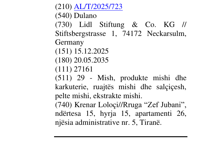 Zëri i markës Dulano në buletin