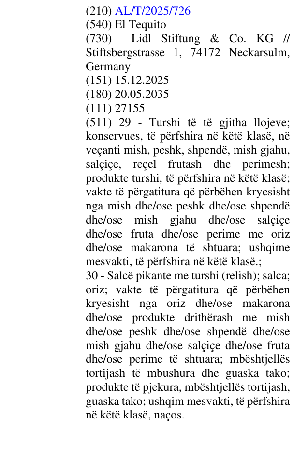Zëri i markës El Tequito në buletin