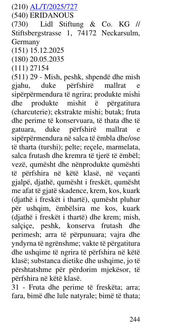 Zëri i markës ERIDANOUS në buletin