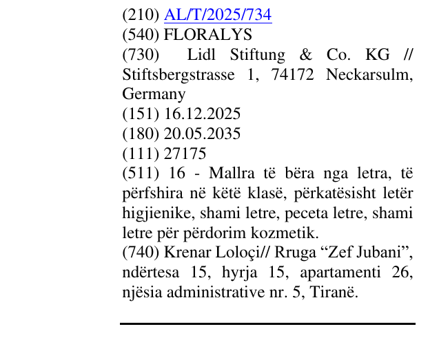 Zëri i markës FLORALYS në buletin