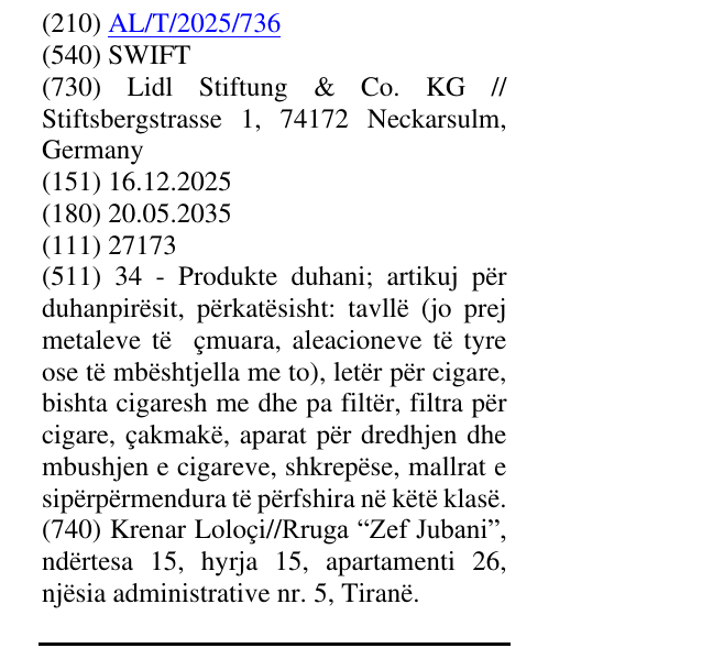 Zëri i markës SWIFT në buletin