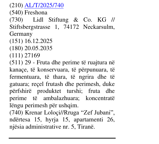 Zëri i markës Freshona në buletin