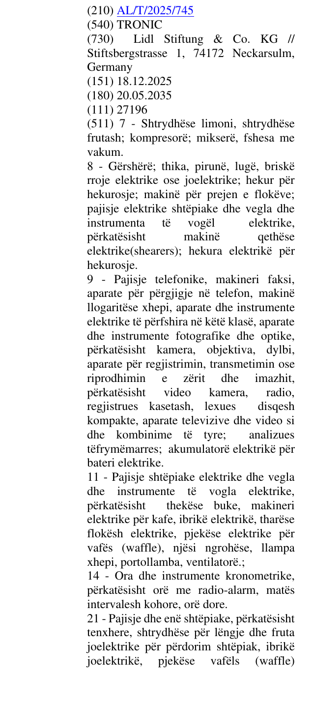 Zëri i markës TRONIC në buletin