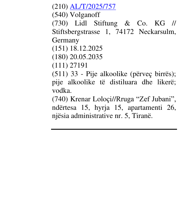 Zëri i markës Volganoff në buletin