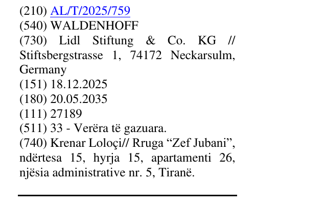 Zëri i markës WALDENHOFF në buletin