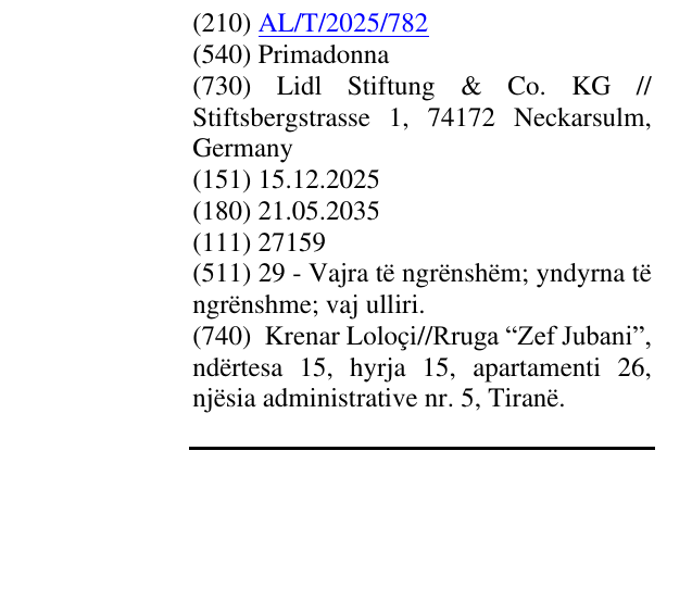 Zëri i markës Primadonna në buletin