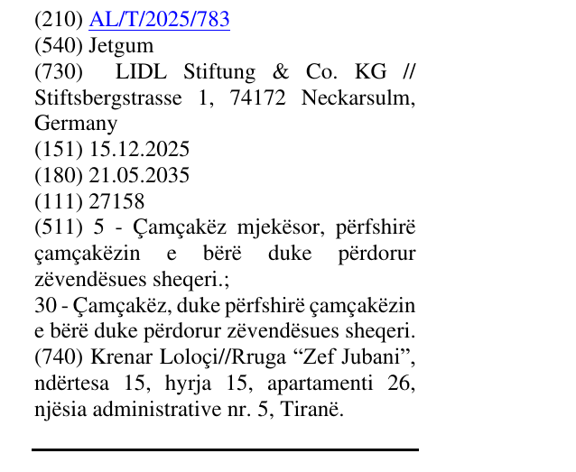 Zëri i markës Jetgum në buletin