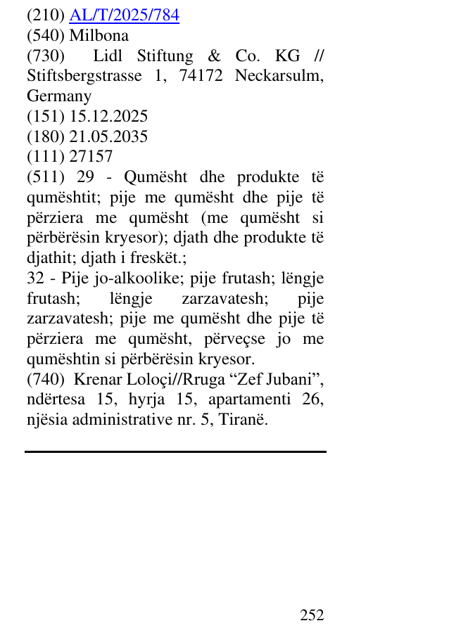 Zëri i markës Milbona në buletin