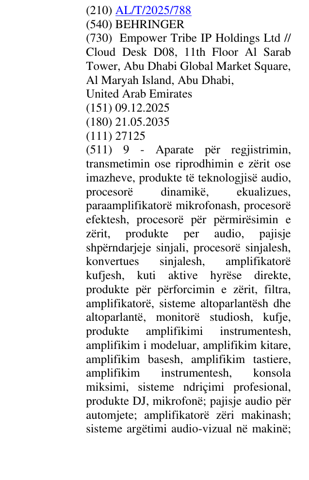 Zëri i markës BEHRINGER në buletin