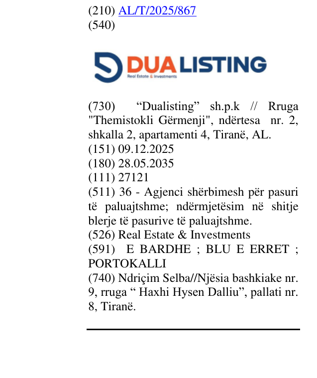 Zëri i markës Real Estate & Investments në buletin