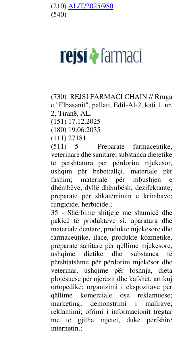 Zëri i markës farmaci në buletin
