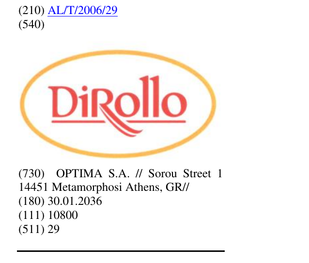 Zëri i markës DIROLLO në buletin