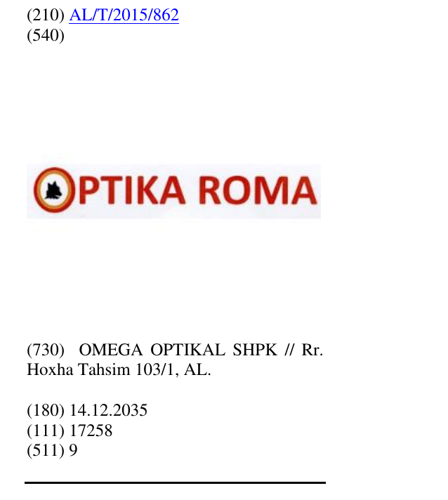 Zëri i markës Optika Roma në buletin